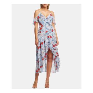 BARDOT Womens Cold Shoulder Short Sleeve V Neck Tea-Length Hi-Lo Dress